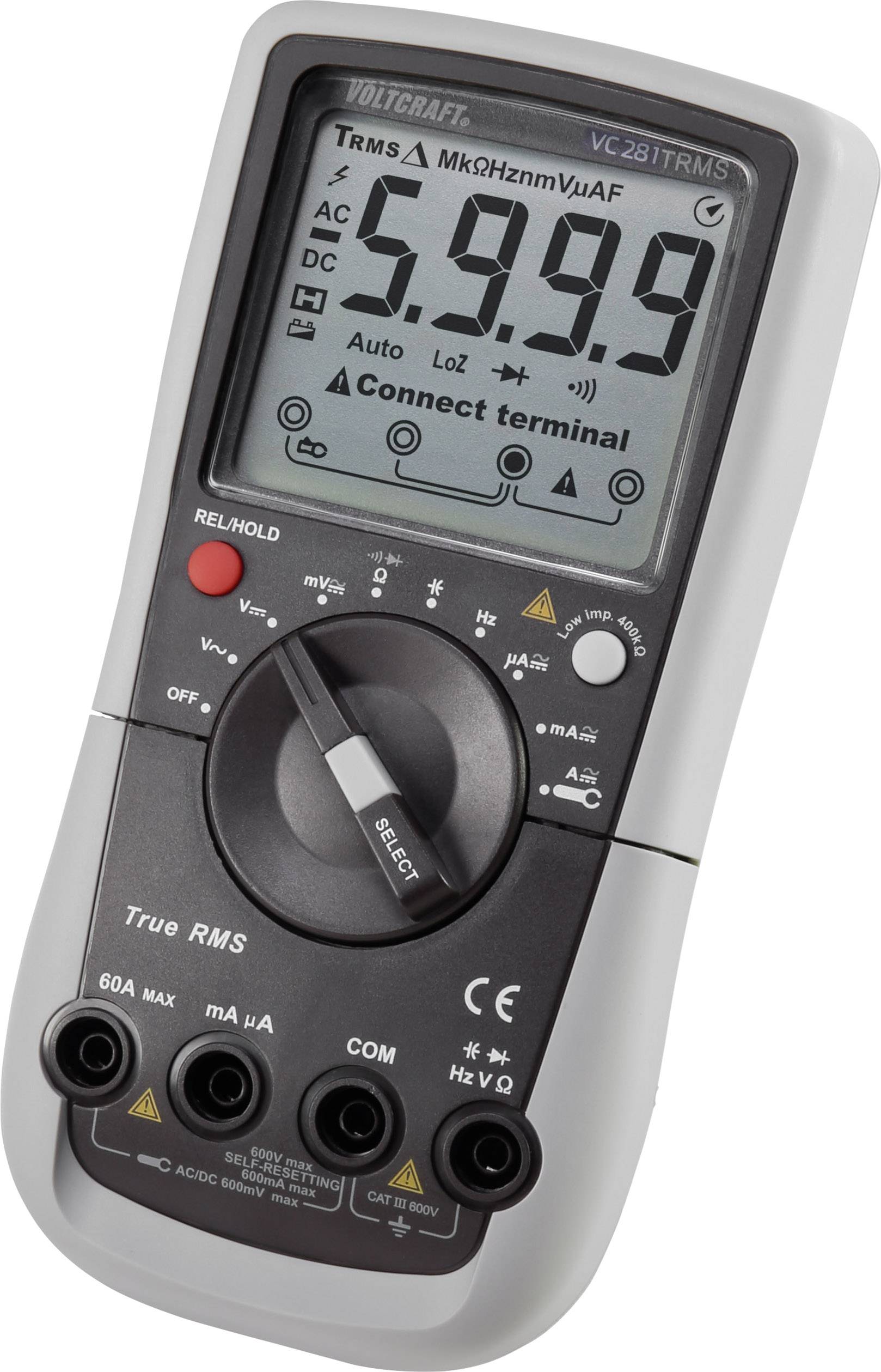 VOLTCRAFT VC281 Hand-Multimeter, Stromzangen-Adapter digital CAT III 600V Anzeige (Counts): 6000