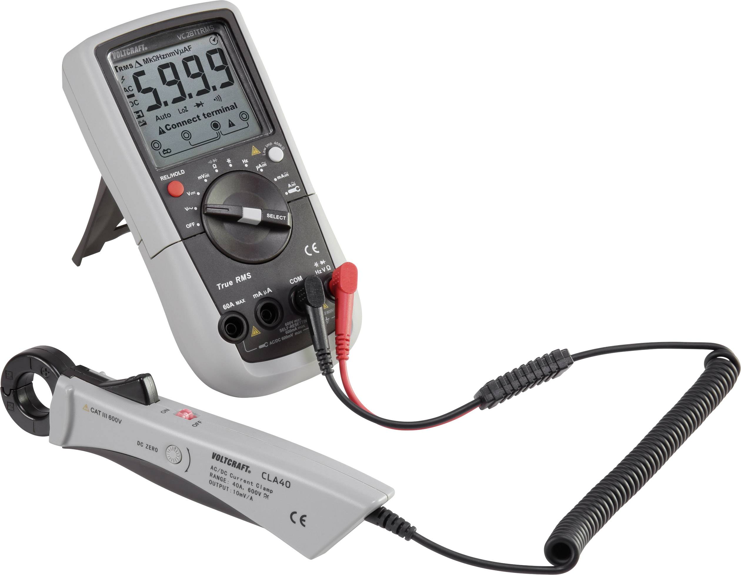 VOLTCRAFT VC281 (K) Hand-Multimeter, Stromzangen-Adapter kalibriert (ISO) digital CAT III 600V Anzeige (Counts): 6000