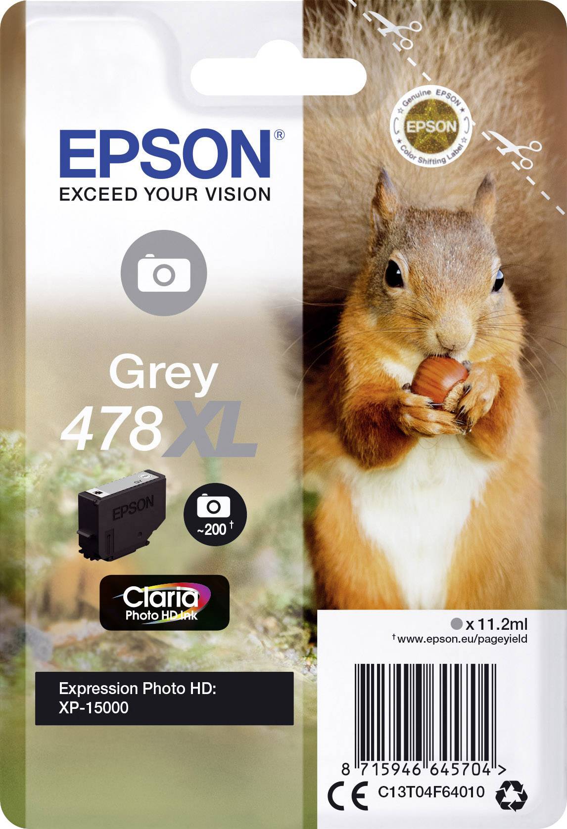Epson Druckerpatrone T04F6, 478XL Original Grau C13T04F64010