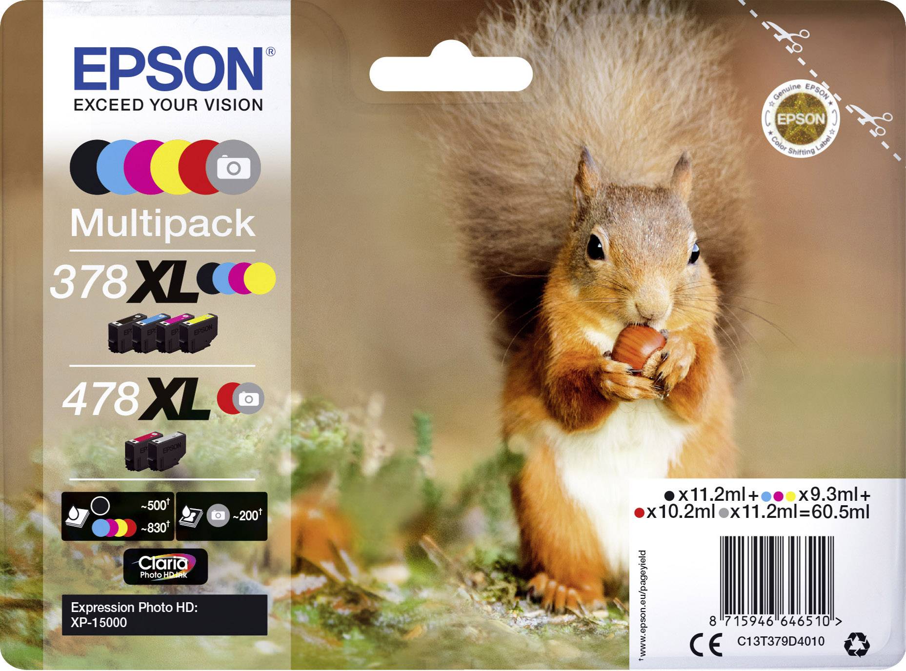 Epson Druckerpatrone T379D4, 378XL, 478XL Original Kombi-Pack Schwarz, Cyan, Magenta, Gelb, Rot, Gr