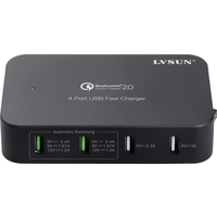 LVSUN Smart 4-Port USB Ladestation 58 W 4x USB-A Schwarz Steckdose, KFZ, LKW Qualcomm Quick Charge LVSUN Smart 4-Port USB Ladestation 58 W 4x USB-A Schwarz Steckdose, KFZ, LKW Qualcomm Quick Charge