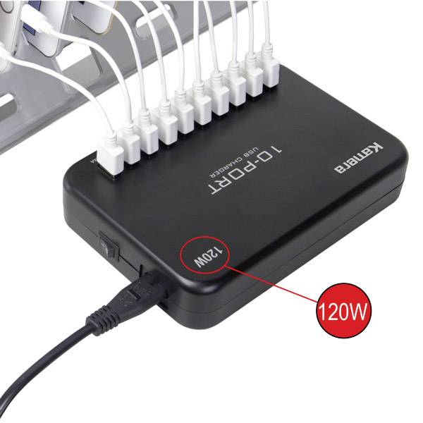 LVSUN 120W Smart 10-Port USB Ladestation 120W 10x USB-A Schwarz Innenbereich