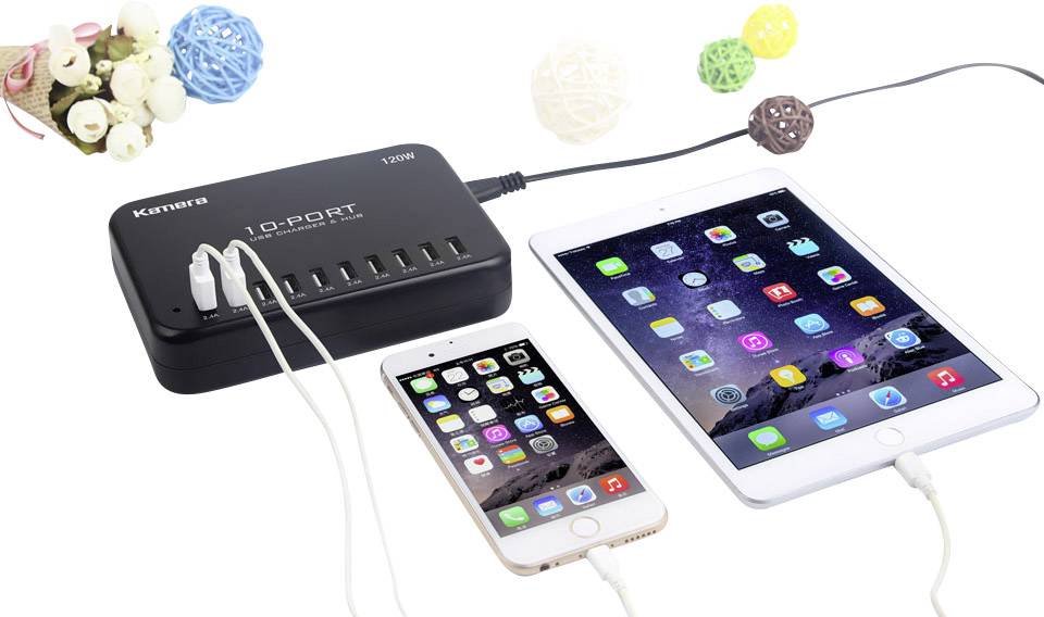 LVSUN 120W Smart 10-Port USB Ladestation 120W 10x USB-A Schwarz Innenbereich