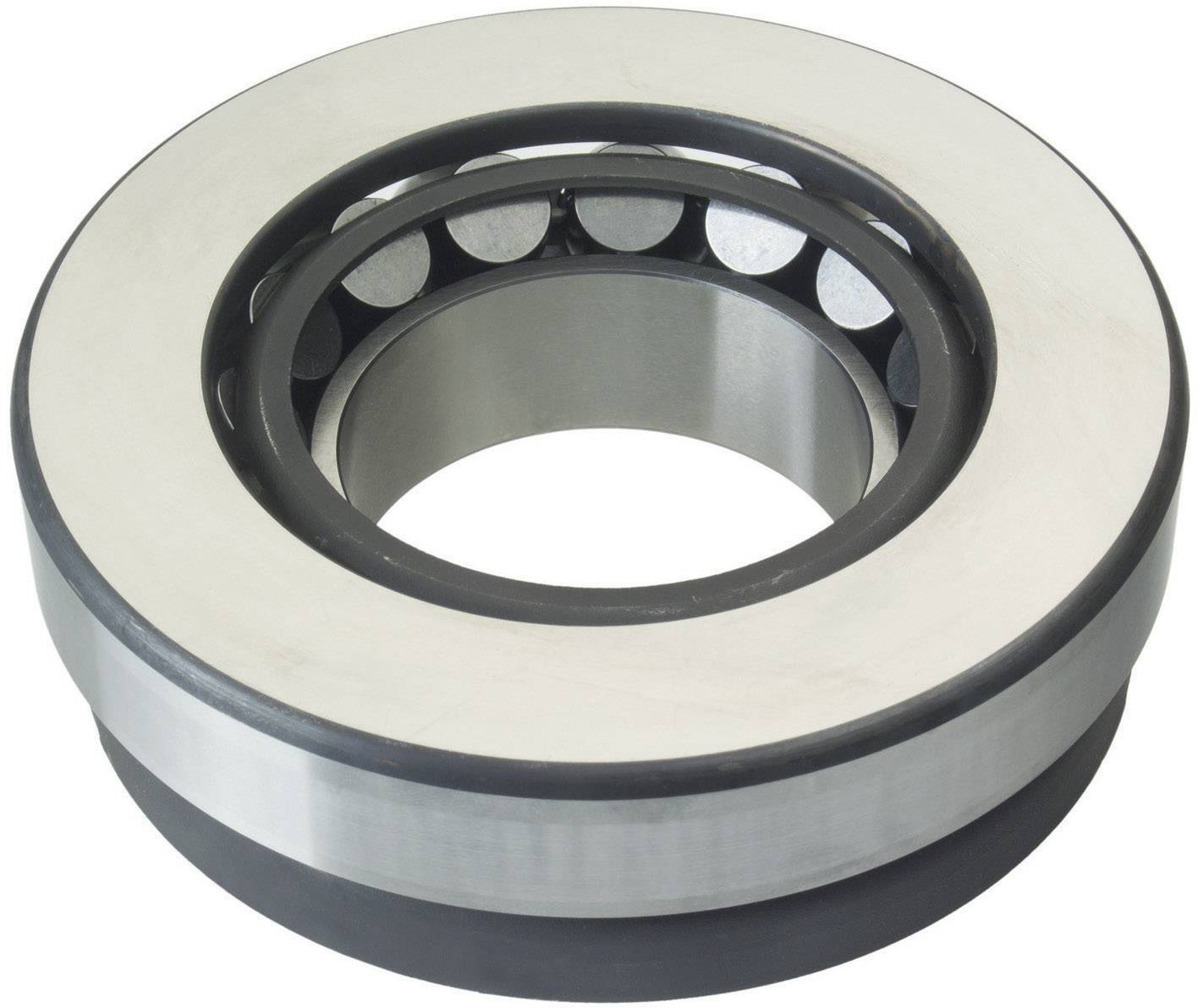 Ein zylindrisches Wälzlager mit metallischen Außenflächen und sichtbaren Rollen im Inneren, typisches Maschinenelement zur Reibungsreduzierung.