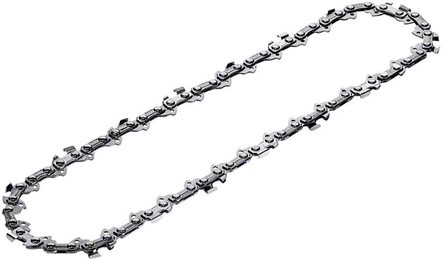 Kettensägekette aus Metall, oval geformt, mit scharfen Schneidzähnen, geeignet für Holzsägearbeiten.