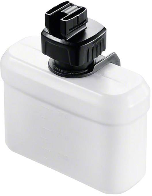 Plastikbehälter mit schwarzem Verschluss, Messskala an der Seite sichtbar. Geeignet für Flüssigkeitsaufbewahrung oder Dosierung.