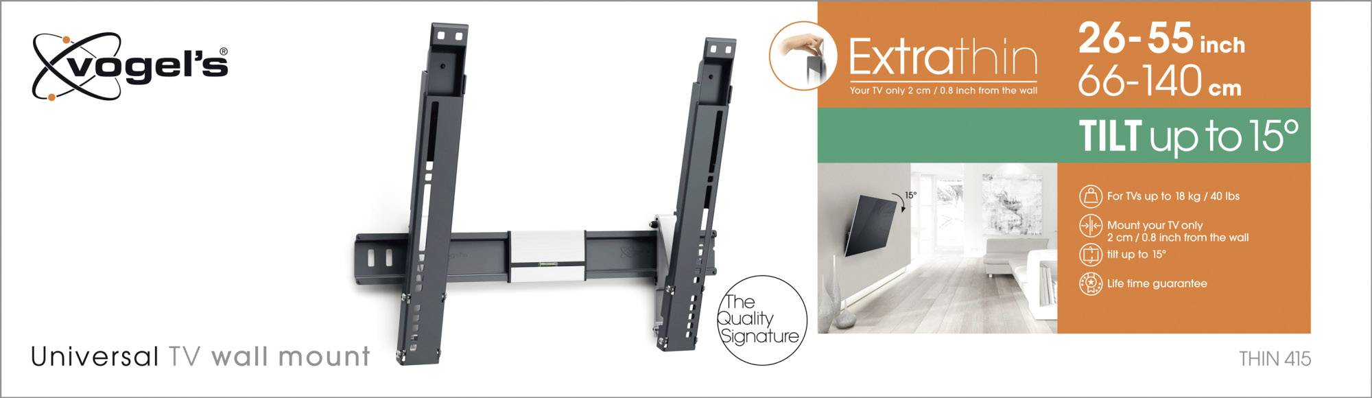 Vogel's THIN 415 TV-Wandhalterung 66,0 cm (26") - 139,7 cm (55") Neigbar Integrierte Wasserwaage