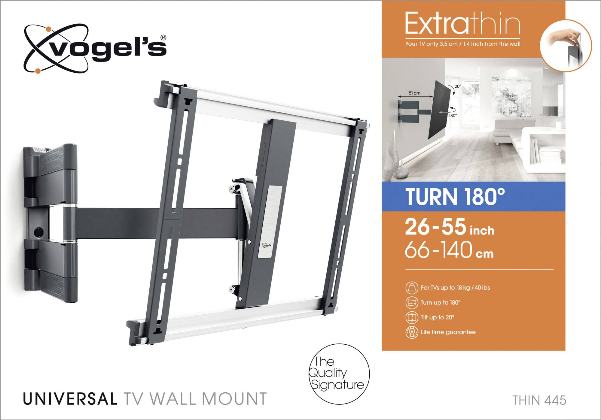 Vogel's THIN 445 TV-Wandhalterung 66,0cm (26") - 139,7cm (55") Schwenkbar, Neigbar