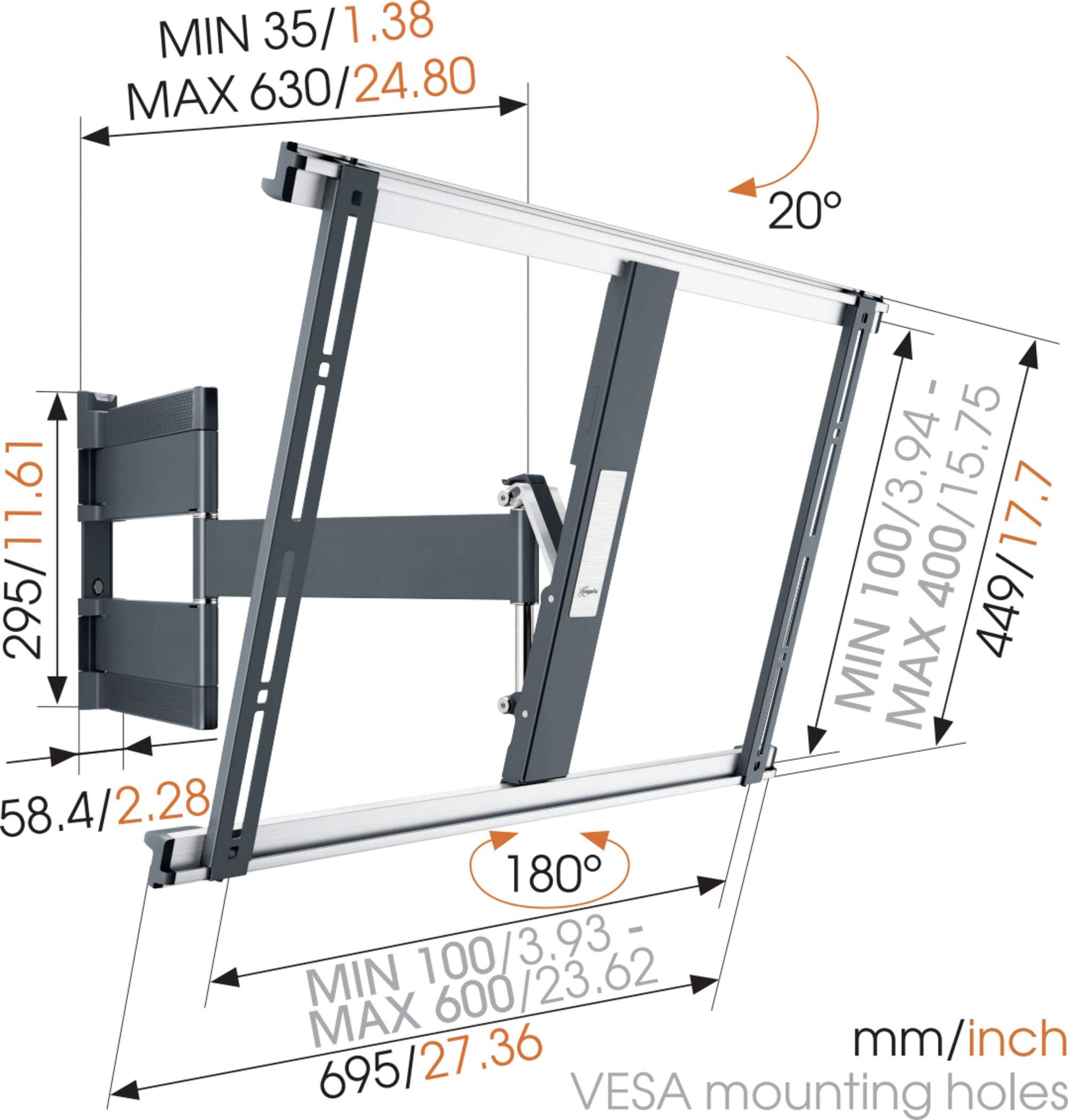 Vogel's THIN 545 TV-Wandhalterung Neigbar, Schwenkbar, Ausziehbar, Mit Verriegelungsmechanismus 101,6 cm (40") - 165,1 cm (65") Schwenkbar, Neigbar