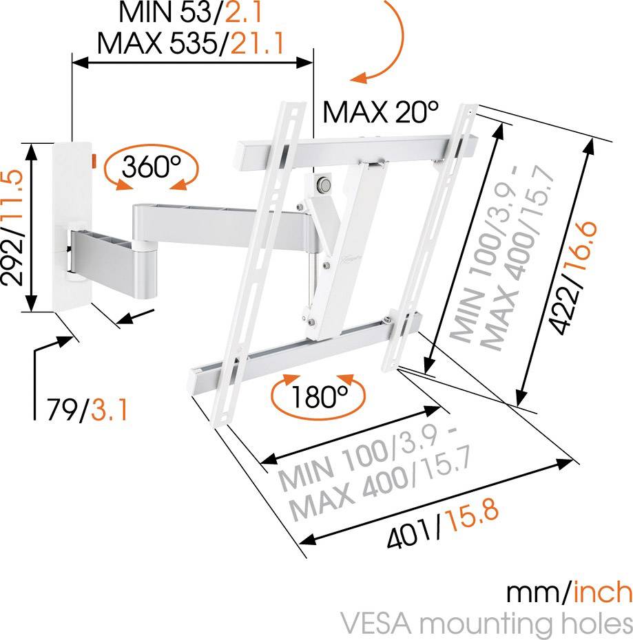 Vogel's WALL 3245 TV-Wandhalterung 81,3 cm (32") - 139,7 cm (55") Schwenkbar, Neigbar