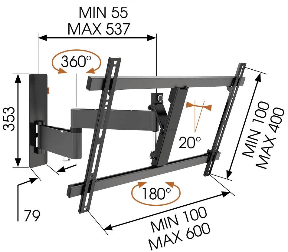 Vogel's WALL 3345 TV-Wandhalterung 101,6 cm (40") - 165,1 cm (65") Schwenkbar, Neigbar