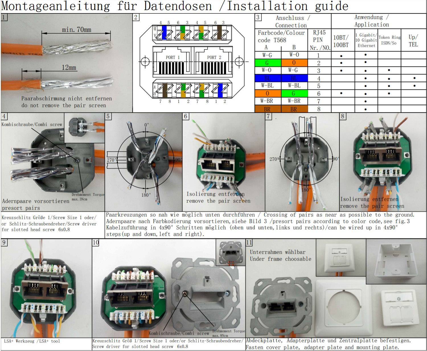 Renkforce Netzwerkdose Wand Einsatz mit Zentralplatte und Rahmen CAT 6a 2 Port NDU-5010 Reinweiß (9010)