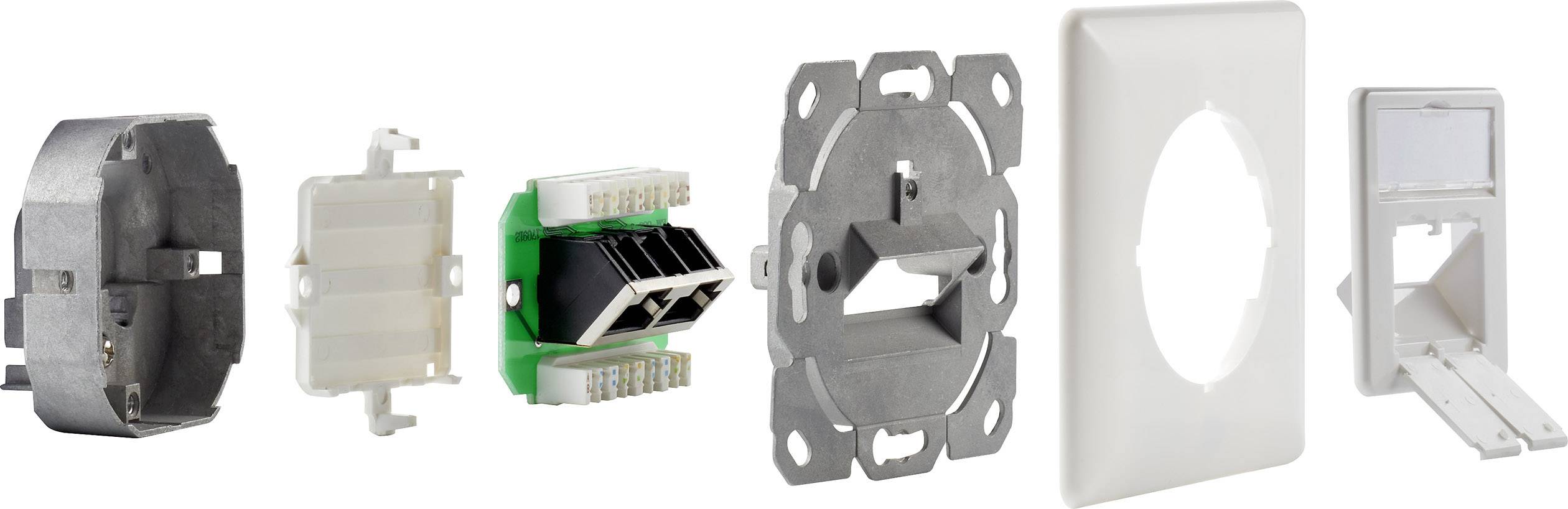 Renkforce Netzwerkdose Wand Einsatz mit Zentralplatte und Rahmen CAT 6a 2 Port NDU-5010 Reinweiß (9010)