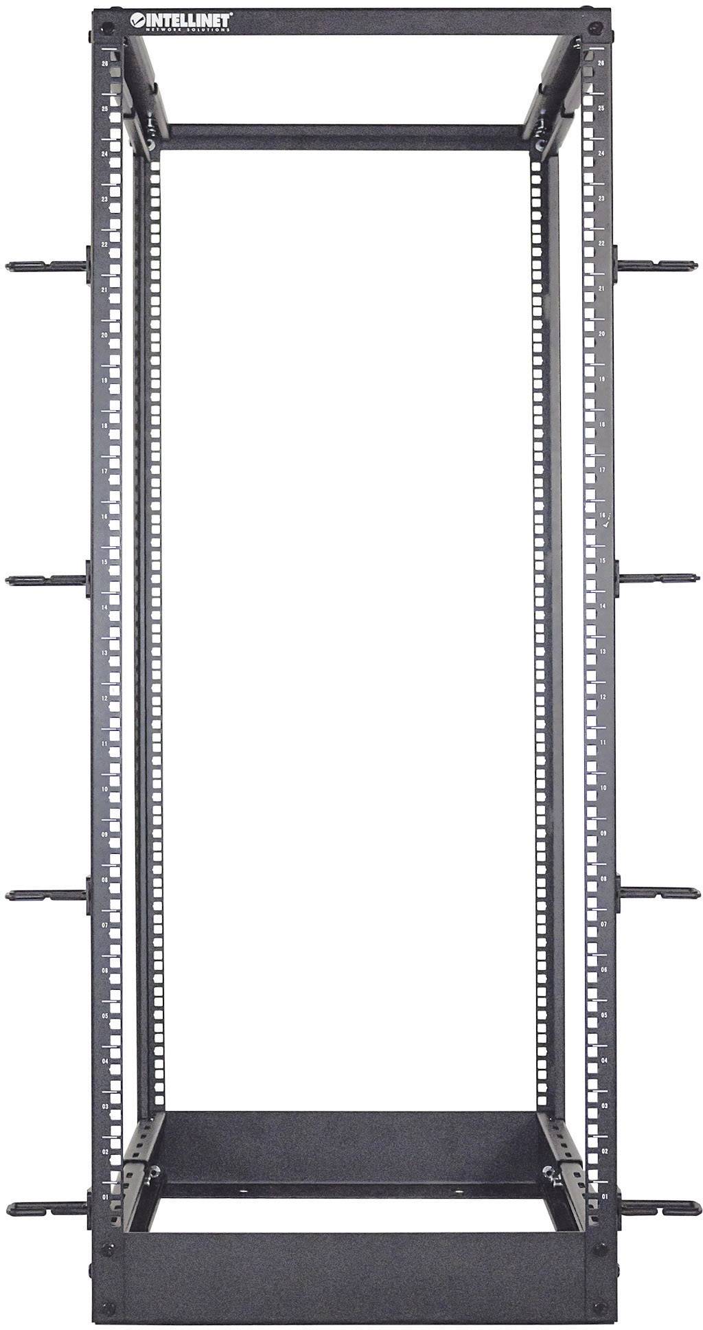 Ein schwarzes, leeres Server-Rack von Intellinet mit mehreren Montageoptionen und einem robusten Rahmen für IT-Geräte.