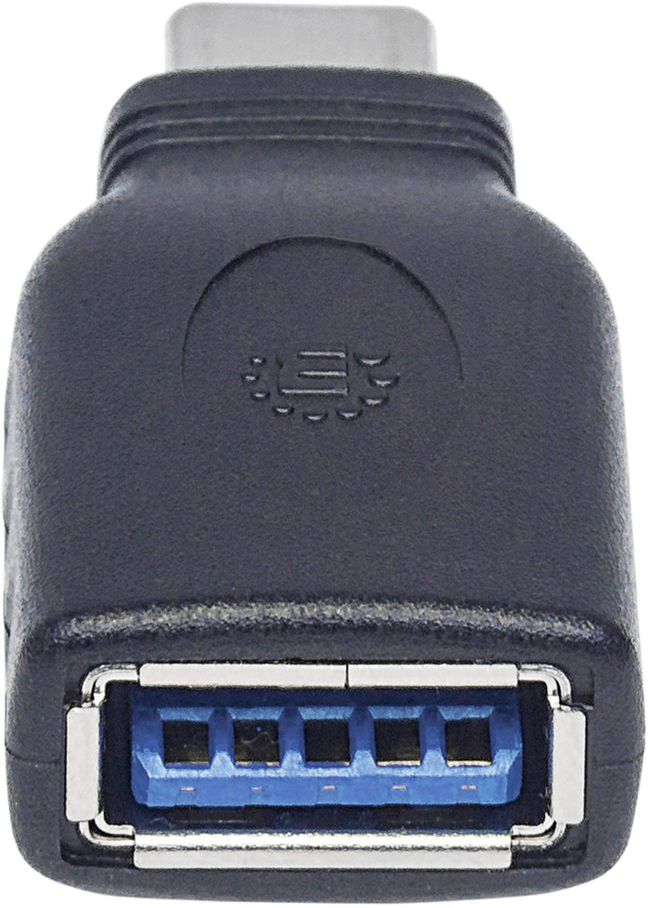 Adapter mit einem USB-C-Stecker auf der einen Seite und einem USB-A-Buchse auf der anderen Seite. Verwendung für Datenübertragung.