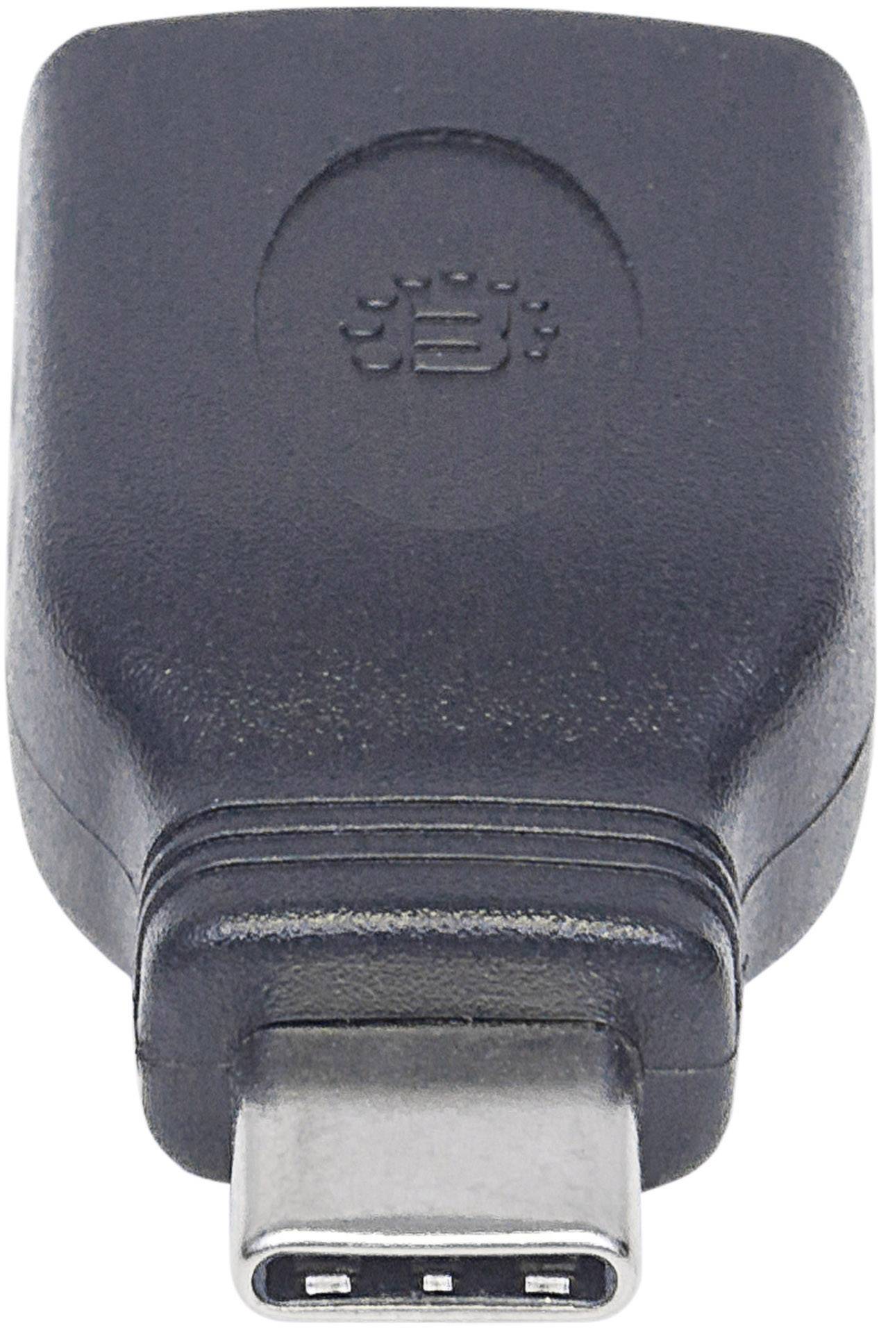 Ein schwarzer USB-C-Steckeradapter, verwendet zum Verbinden von Geräten mit unterschiedlichen Anschlussarten.