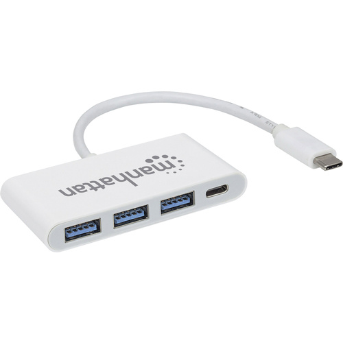 Manhattan 3+1 Port USB 3.2 Gen 1-Hub (USB 3.0) mit Schnellladeport, mit USB-C® Stecker Weiß