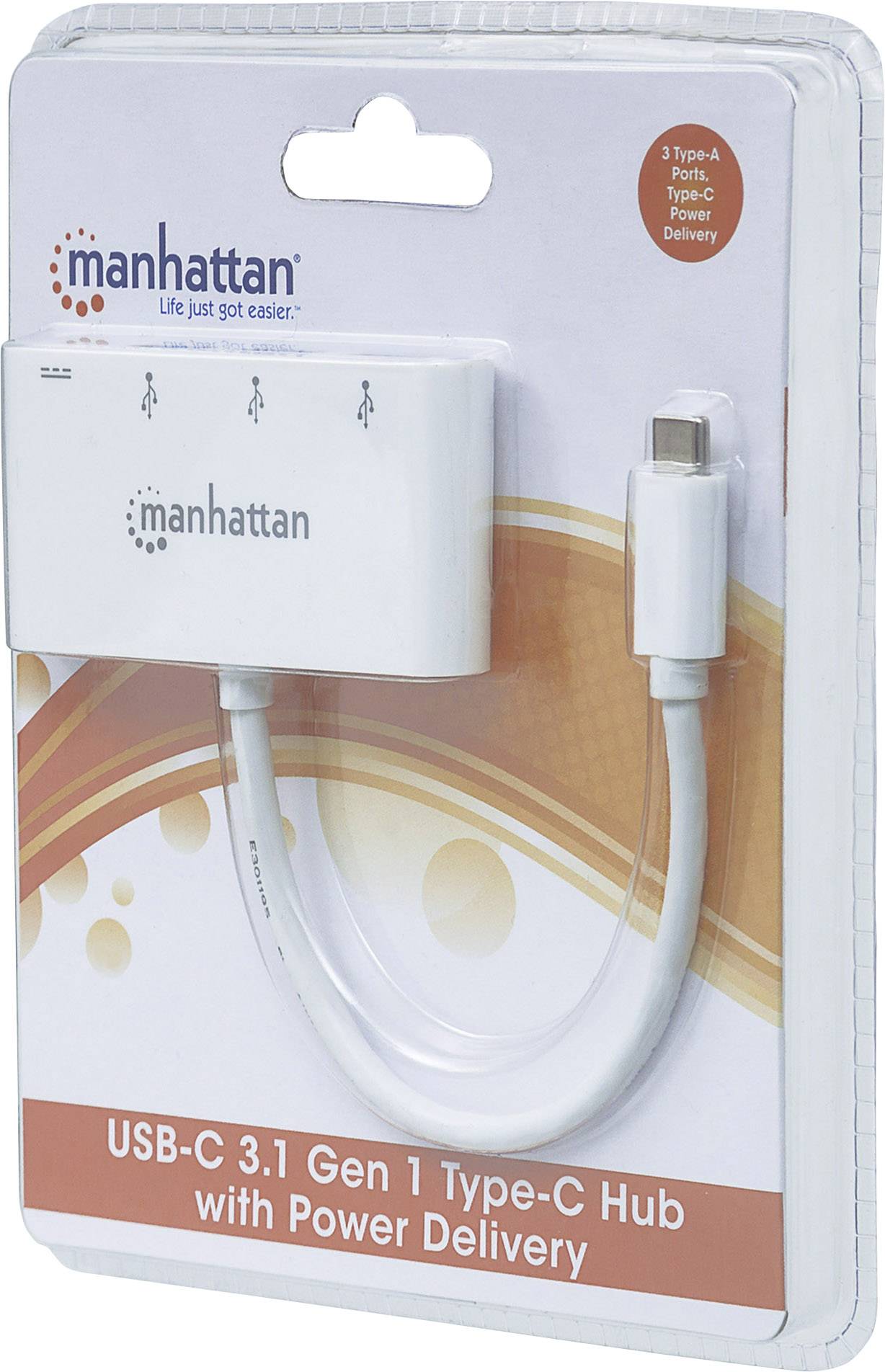 Manhattan 163552 USB-Hub 3+1 Port USB-A (USB 3.2 Gen 1), USB-C® mit Schnellladeport, mit USB-C® Stecker Weiß