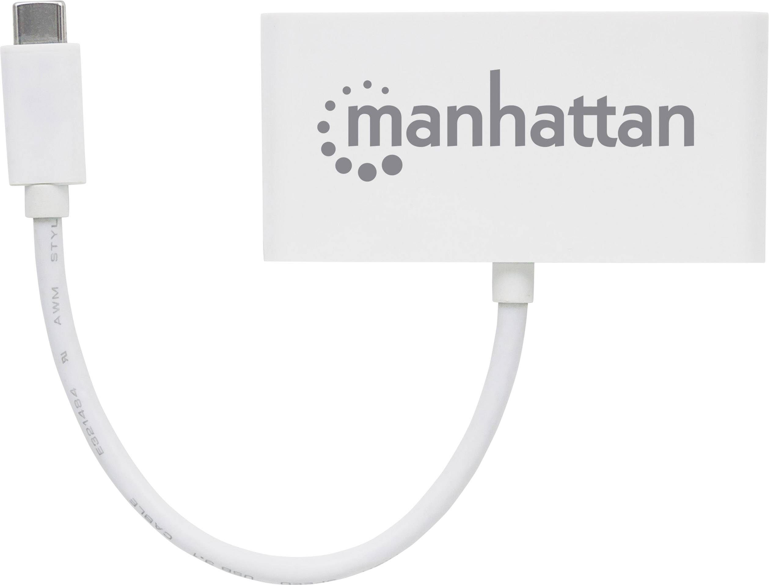 Manhattan 163552 USB-Hub 3+1 Port USB-A (USB 3.2 Gen 1), USB-C® mit Schnellladeport, mit USB-C® Stecker Weiß