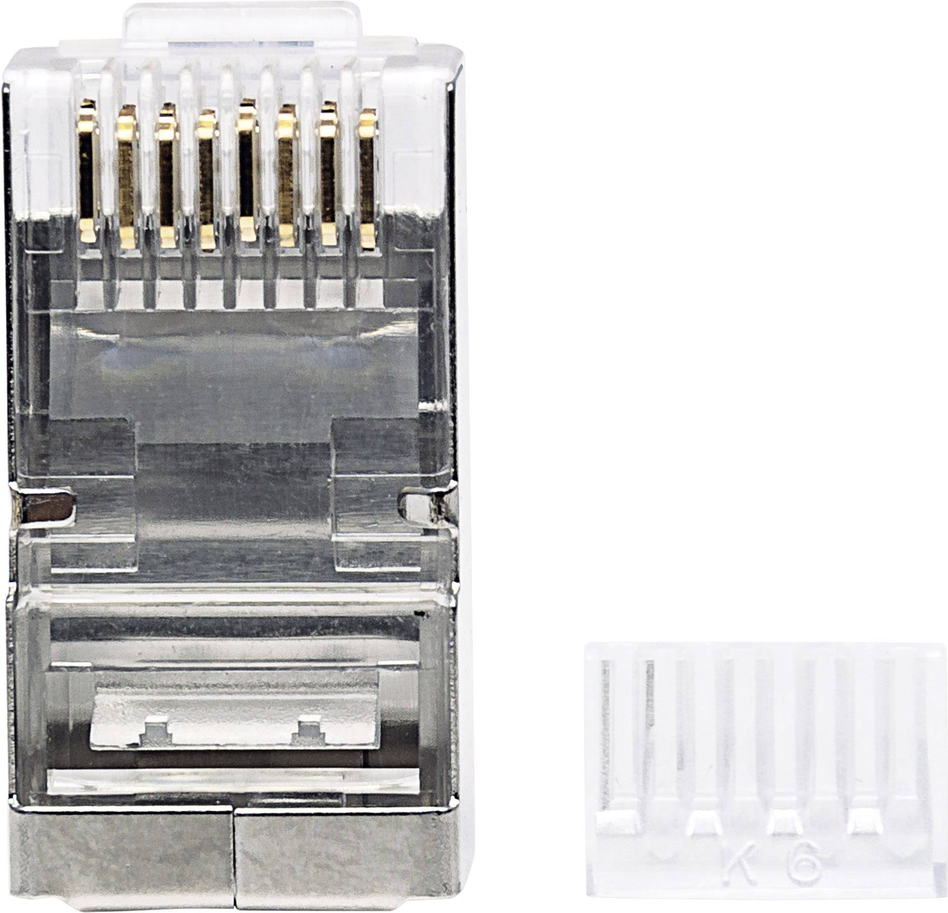 Intellinet 790635 90er-Pack Cat6 RJ45-Modularstecker STP 2-Punkt-Aderkontaktierung für Litzendraht 90 Stecker im Becher 790635