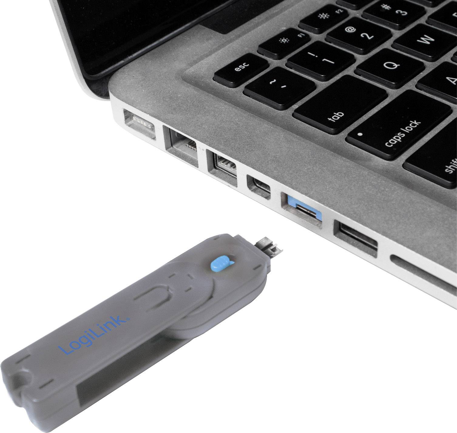 LogiLink USB-A Port Schloss USB PORT LOCK, 1 KEY + 4 LOCKS 4er Set Silber, Blau inkl. 1 Schlüssel AU0043