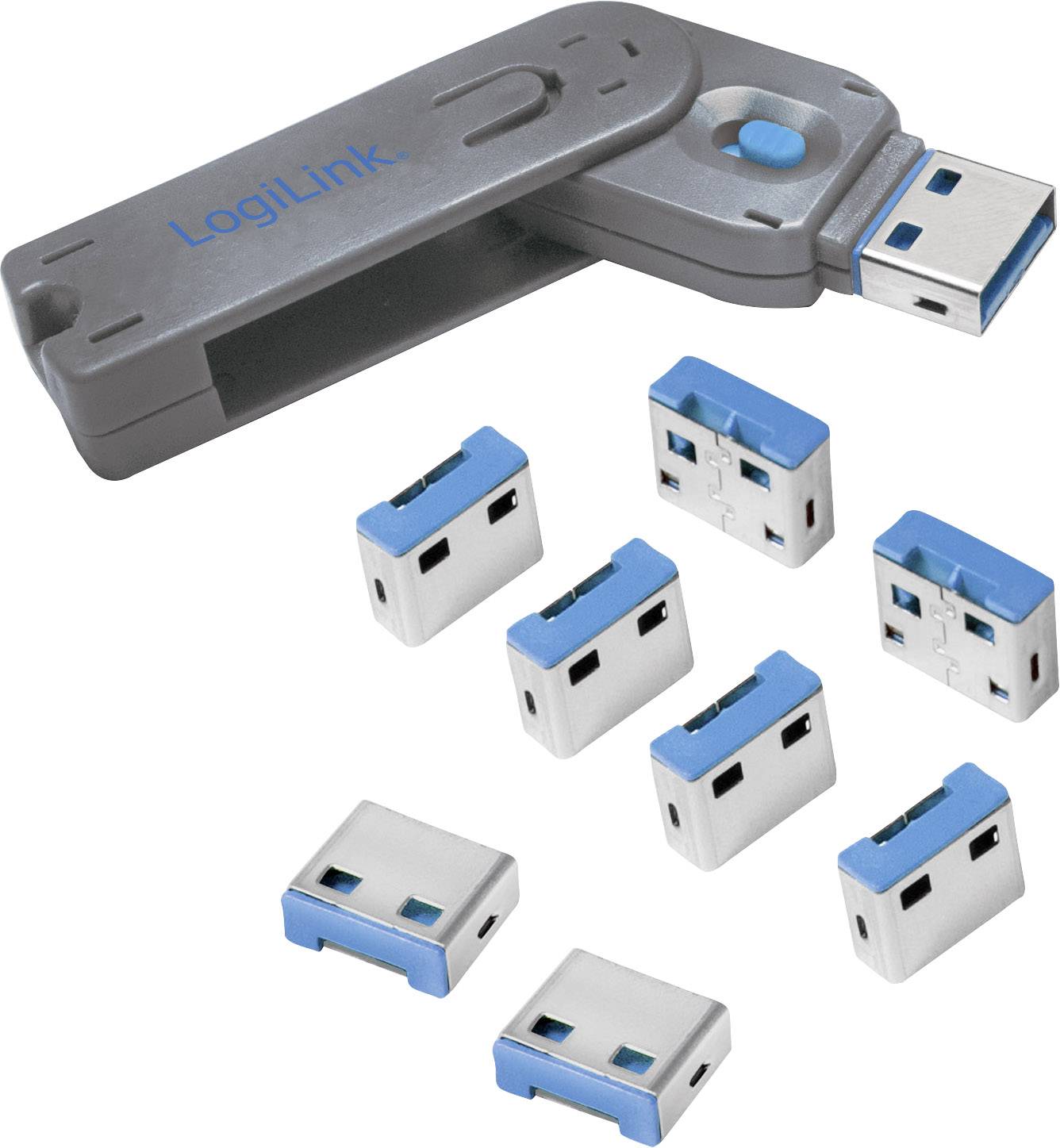 LogiLink USB-A Port Schloss AU0045 8er Set Silber, Blau inkl. 1 Schlüssel AU0045
