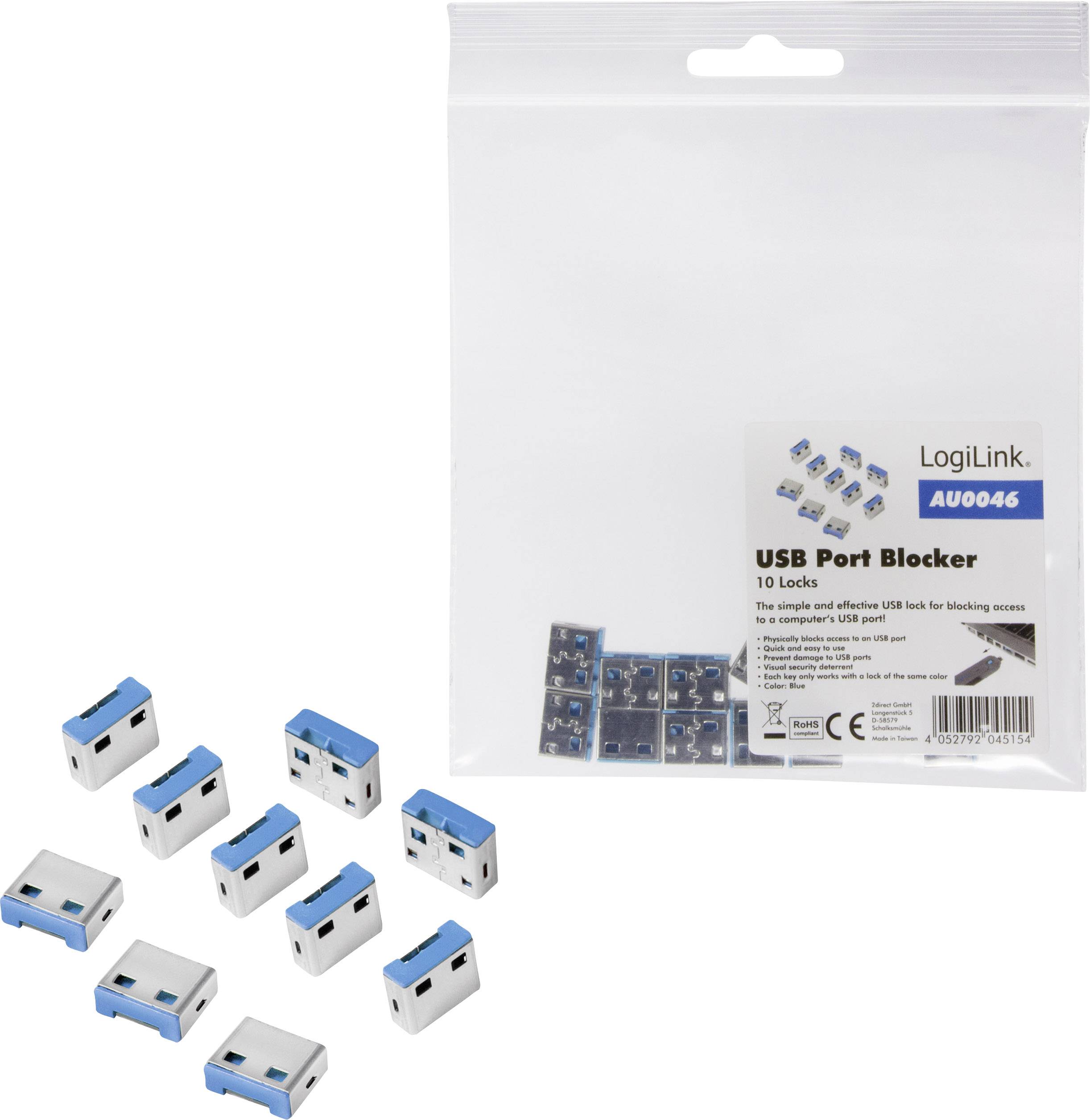 LogiLink USB-A Port Schloss USB PORT LOCK 10er Set Silber, Blau ohne Schlüssel AU0046