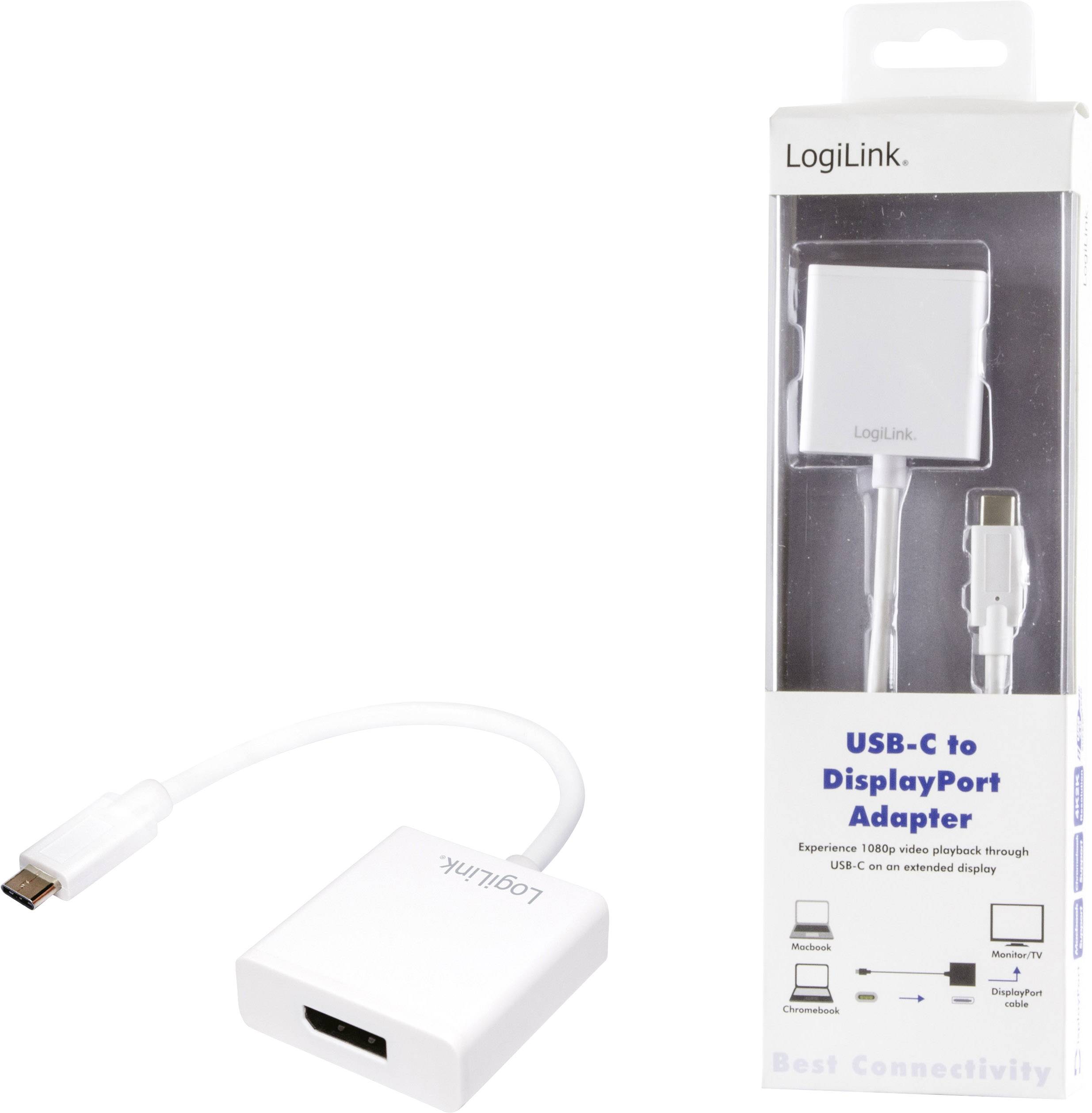LogiLink UA0246A USB / DisplayPort Adapter [1x USB 3.2 Gen 2 Stecker C (USB 3.1) - 1x DisplayPort Buchse] Weiß 14.00 cm