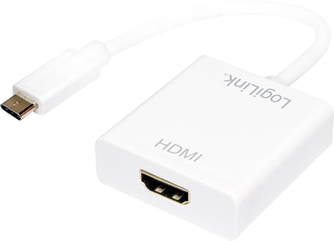 Weißer Logilink HDMI-Adapter mit USB-C-Anschluss, geeignet zum Verbinden von Geräten mit HDMI-Eingängen.