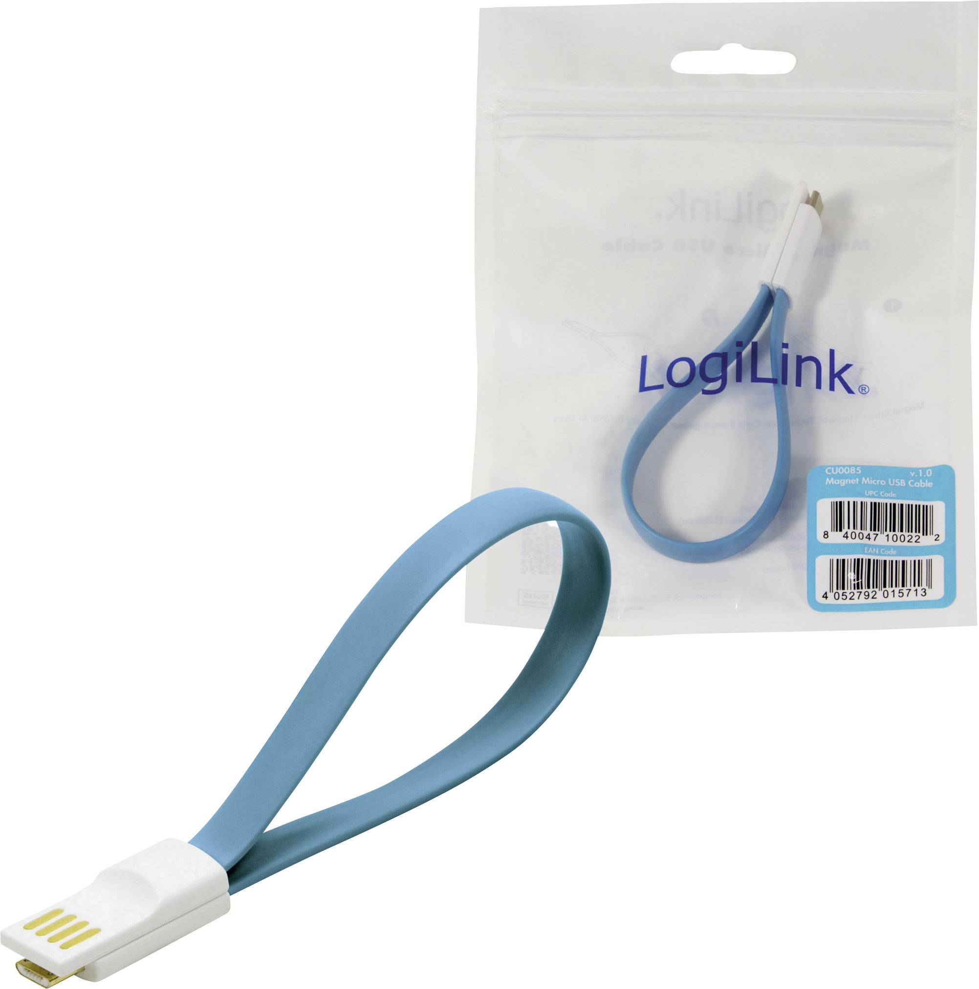 LogiLink USB-Kabel USB 2.0 USB-A Stecker, USB-Micro-B Stecker 22.00 cm Blau Magnet an den Kabelenden