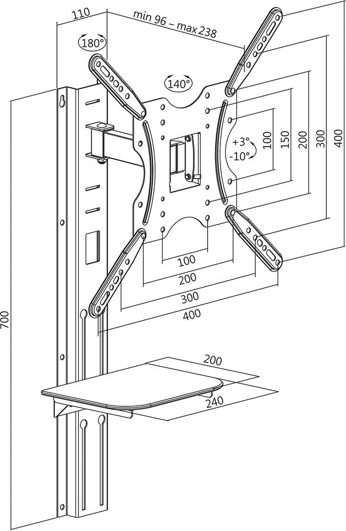 LogiLink BP0048 TV-Wandhalterung Neigbar, Schwenkbar, Kombihalterung 81,3 cm (32") - 139,7 cm (55") Neigbar, Schwenkbar