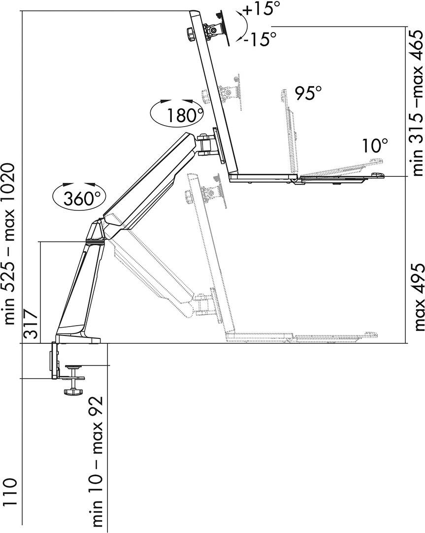 LogiLink Monitor-Tischhalterung BP0040 1 Display(s) 33,0 cm (13") - 81,3 cm (32") Silber Tastaturablage, Drehbar, Höhenverstellbar, Neigbar