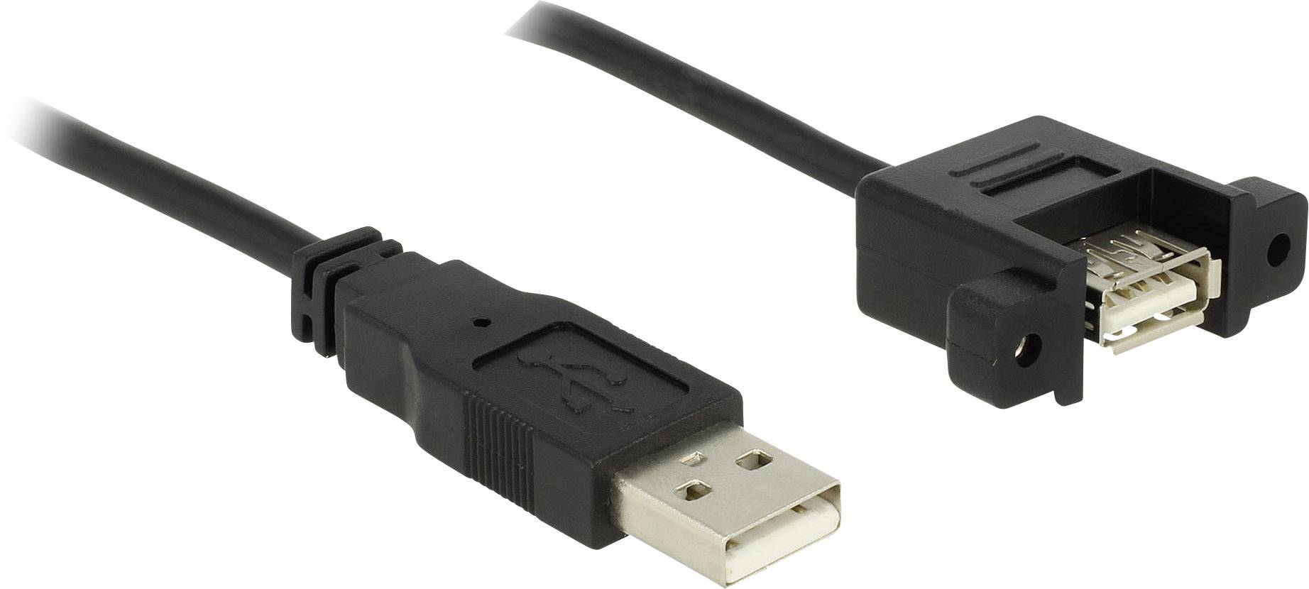 Das Bild zeigt zwei schwarze USB-Kabel, eines mit einem Standard-USB-Stecker und das andere mit einer Befestigungshalterung.