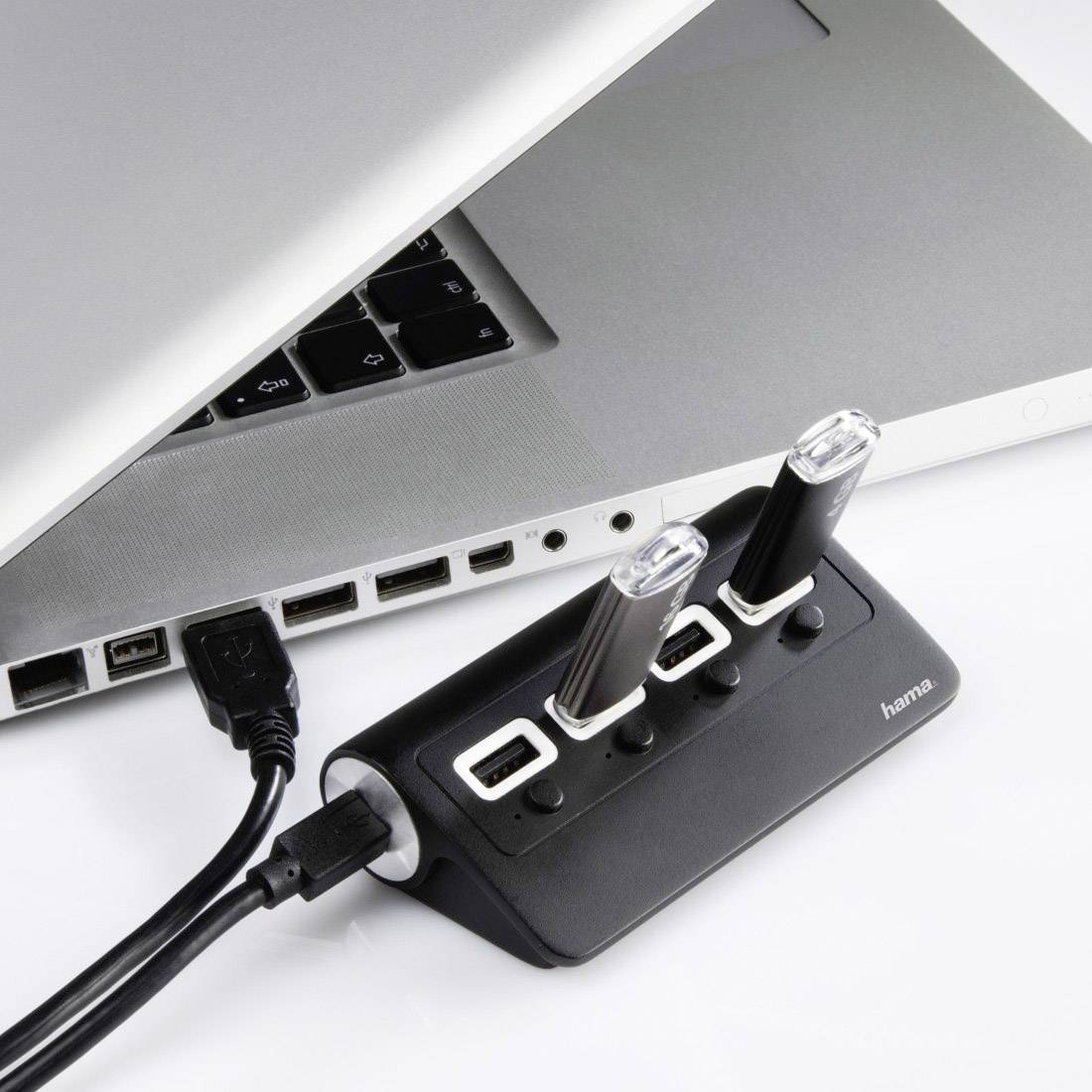 Hama  4 Port USB 2.0-Hub mit Status-LEDs Schwarz