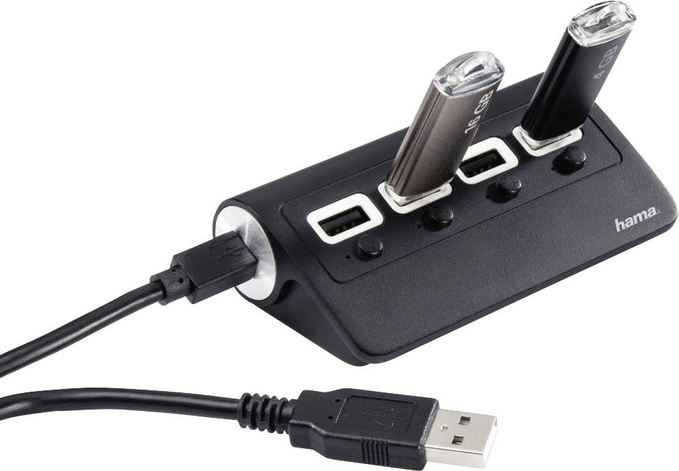 Hama  4 Port USB 2.0-Hub mit Status-LEDs Schwarz