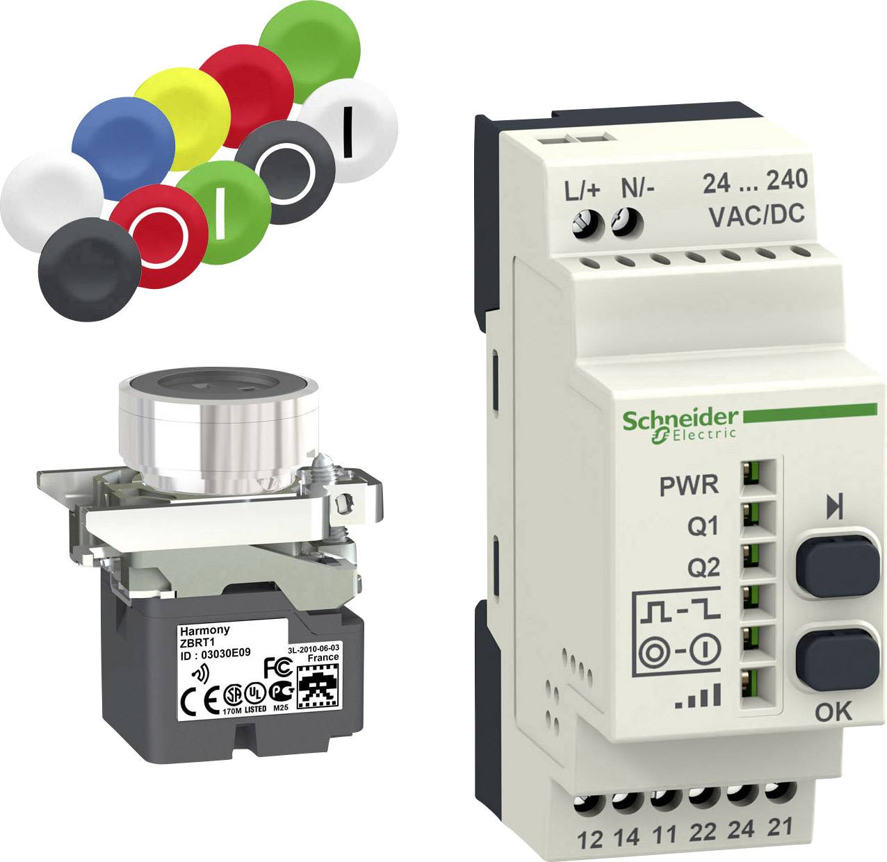 Schneider Electric XB4RFA02 XB4RFA02 Drucktaster 240 V/AC 1.5A tastend Grün, Gelb 1 Set