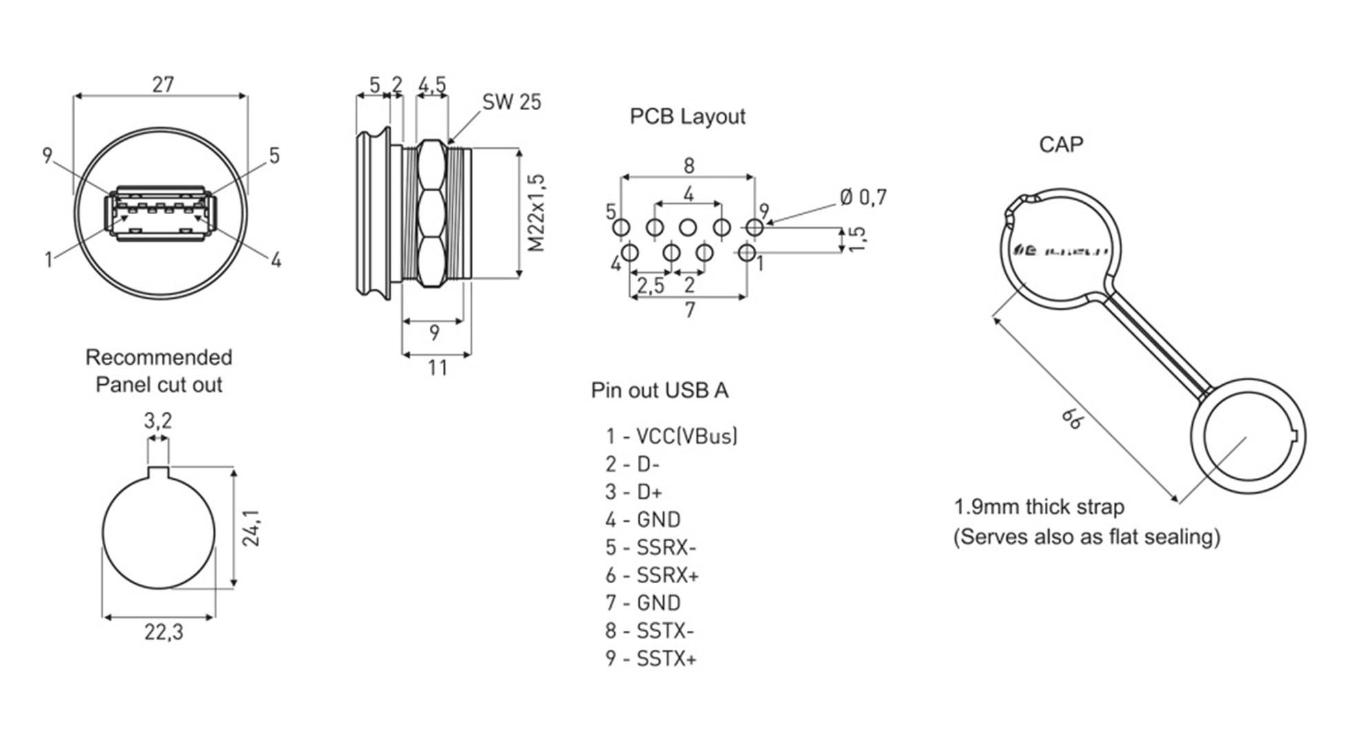 Encitech USB 3.0 Buchse A Chassisbuchse, Einbau 1310-1017-01 M22 1310-1017-01 Inhalt: 1St.