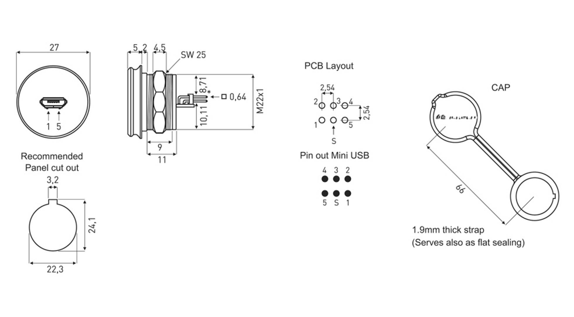 Encitech Micro USB 2.0 Typ B Chassisbuchse, Einbau 1310-1022-01 M22 1310-1022-01 Inhalt: 1St.