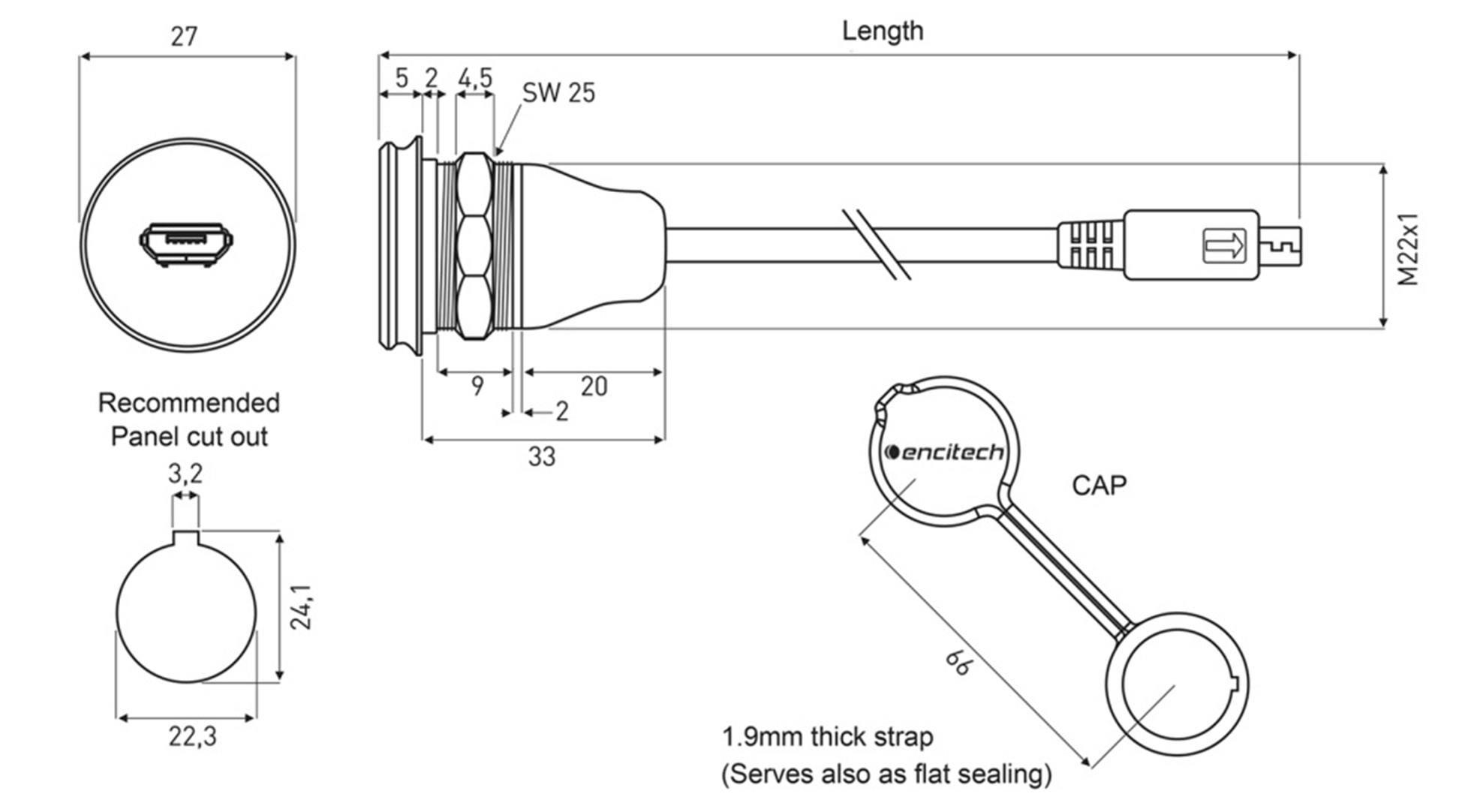 Encitech Micro USB 2.0 Typ B Chassisbuchse, Einbau 1310-1023-01 M22 1310-1023-01 Inhalt: 1St.