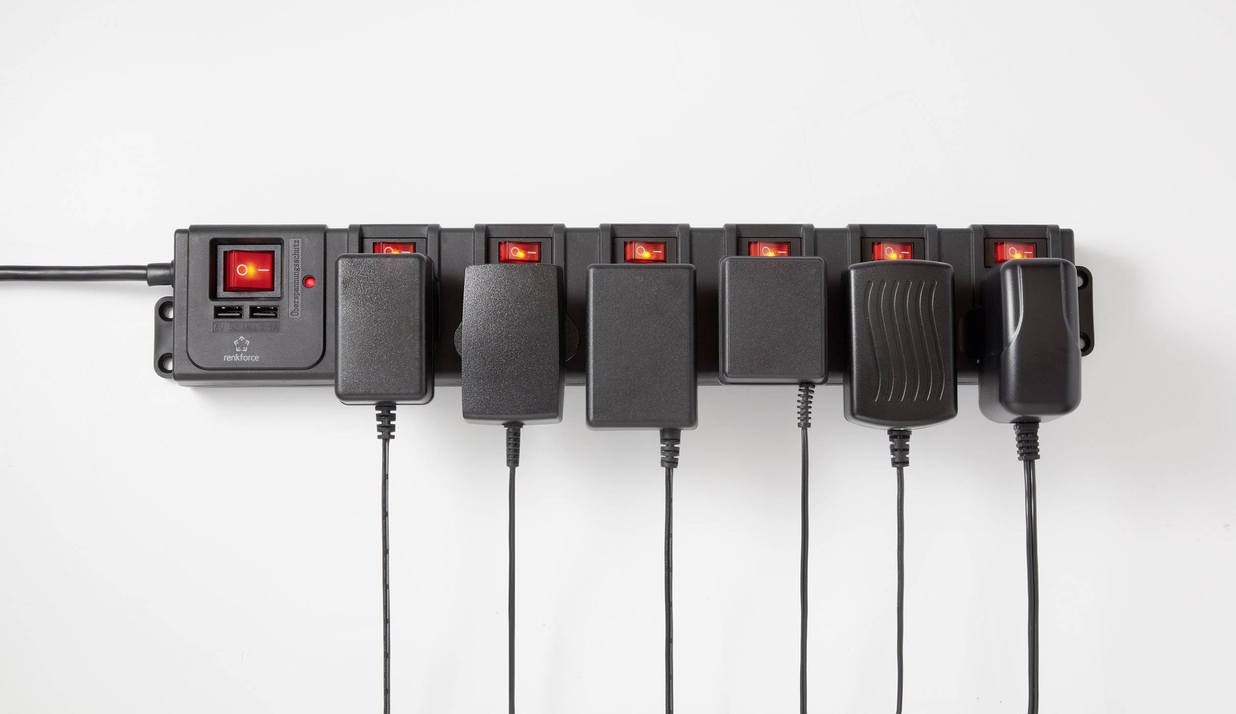 Renkforce RF-3313344 Überspannungsschutz-Steckdosenleiste Schwarz Schutzkontakt 1St.