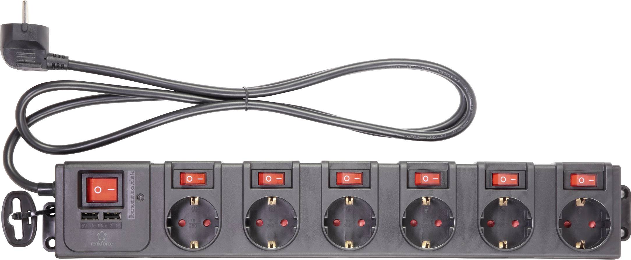Renkforce RF-3313344 Überspannungsschutz-Steckdosenleiste Schwarz Schutzkontakt 1St.