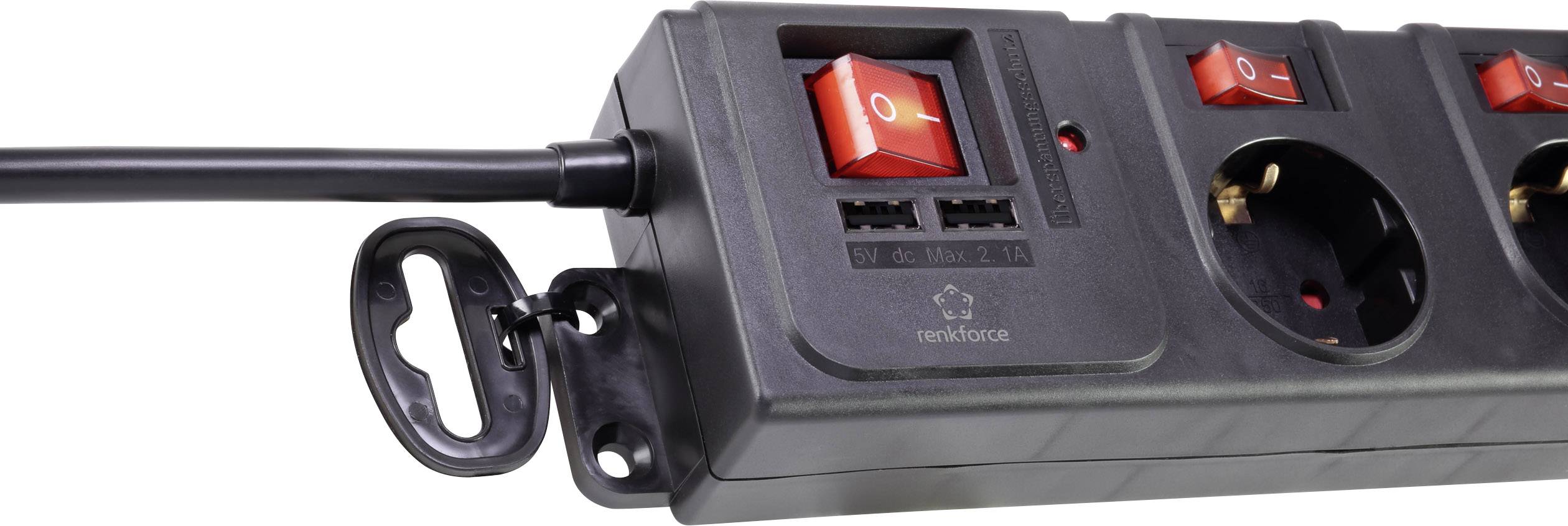 Renkforce RF-3313344 Überspannungsschutz-Steckdosenleiste Schwarz Schutzkontakt 1St.