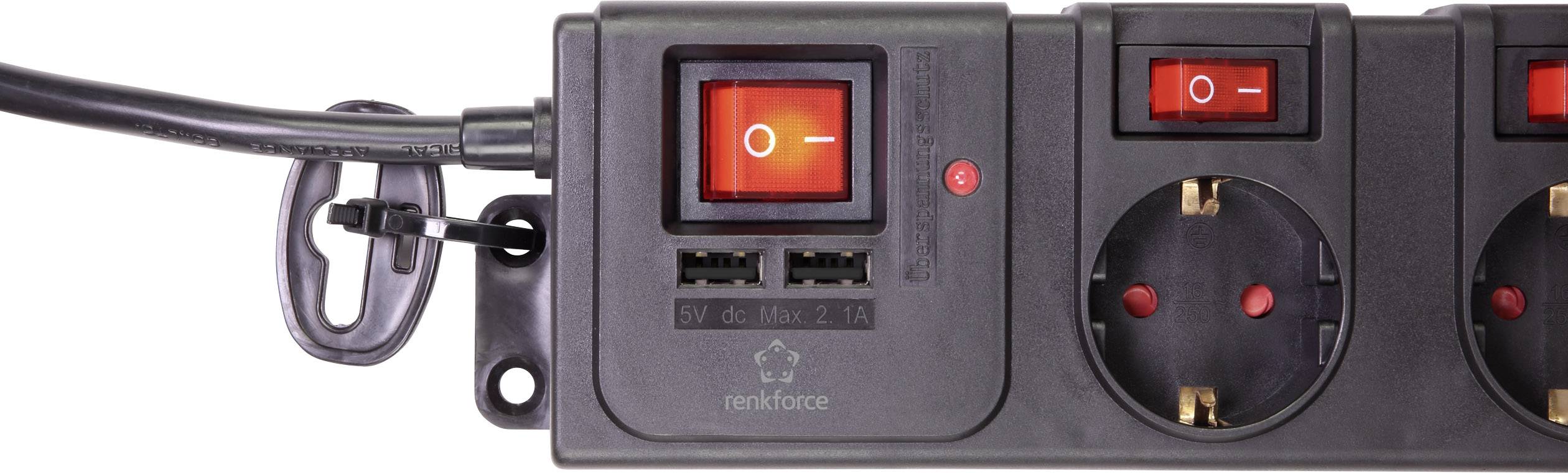 Renkforce RF-3313344 Überspannungsschutz-Steckdosenleiste Schwarz Schutzkontakt 1St.