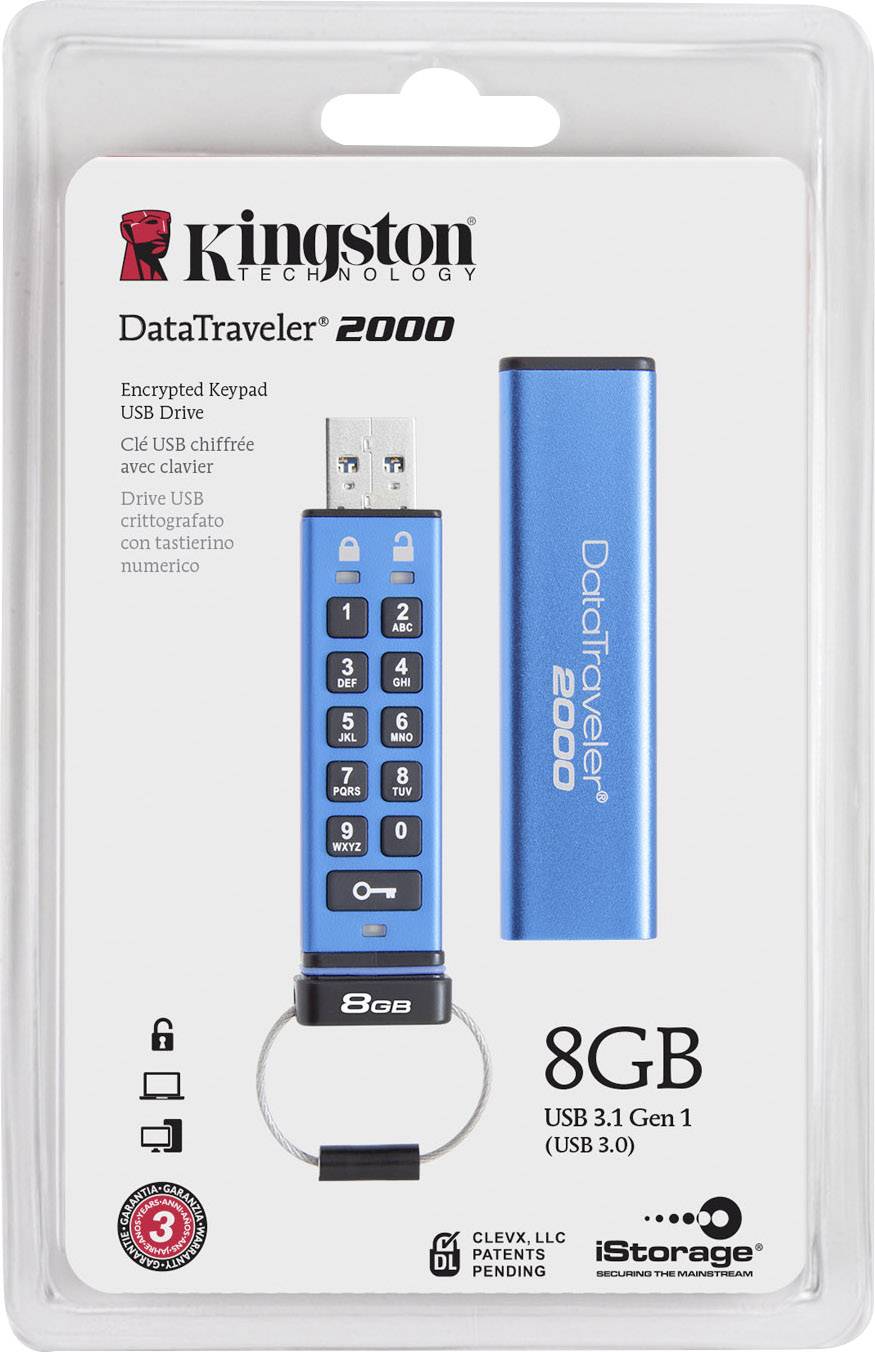 Kingston DataTraveler® 2000 USB-Stick 8 GB Blau DT2000/8GB USB-A (USB 3.2 Gen 2)