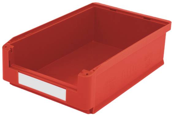 Rote Kunststoffkiste mit rechteckiger, offener Oberseite. Geeignet zur Aufbewahrung kleinerer Gegenstände.