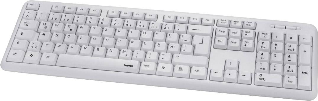 Hama Verano USB Tastatur Deutsch, QWERTZ, Windows® Weiß Spritzwassergeschützt