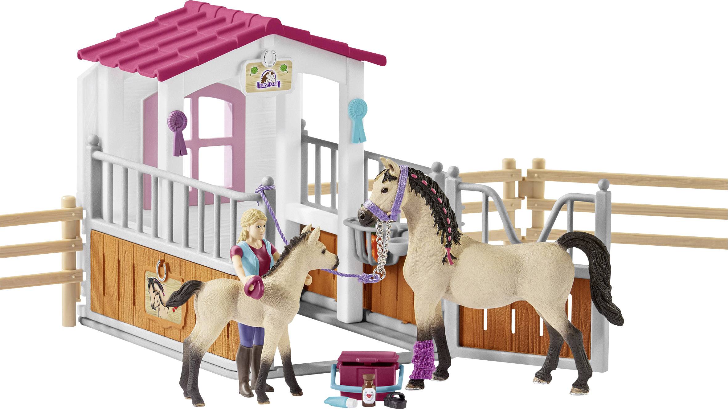 Schleich Horse Club Pferdebox mit Arabern und Pferdepflegerin 42369