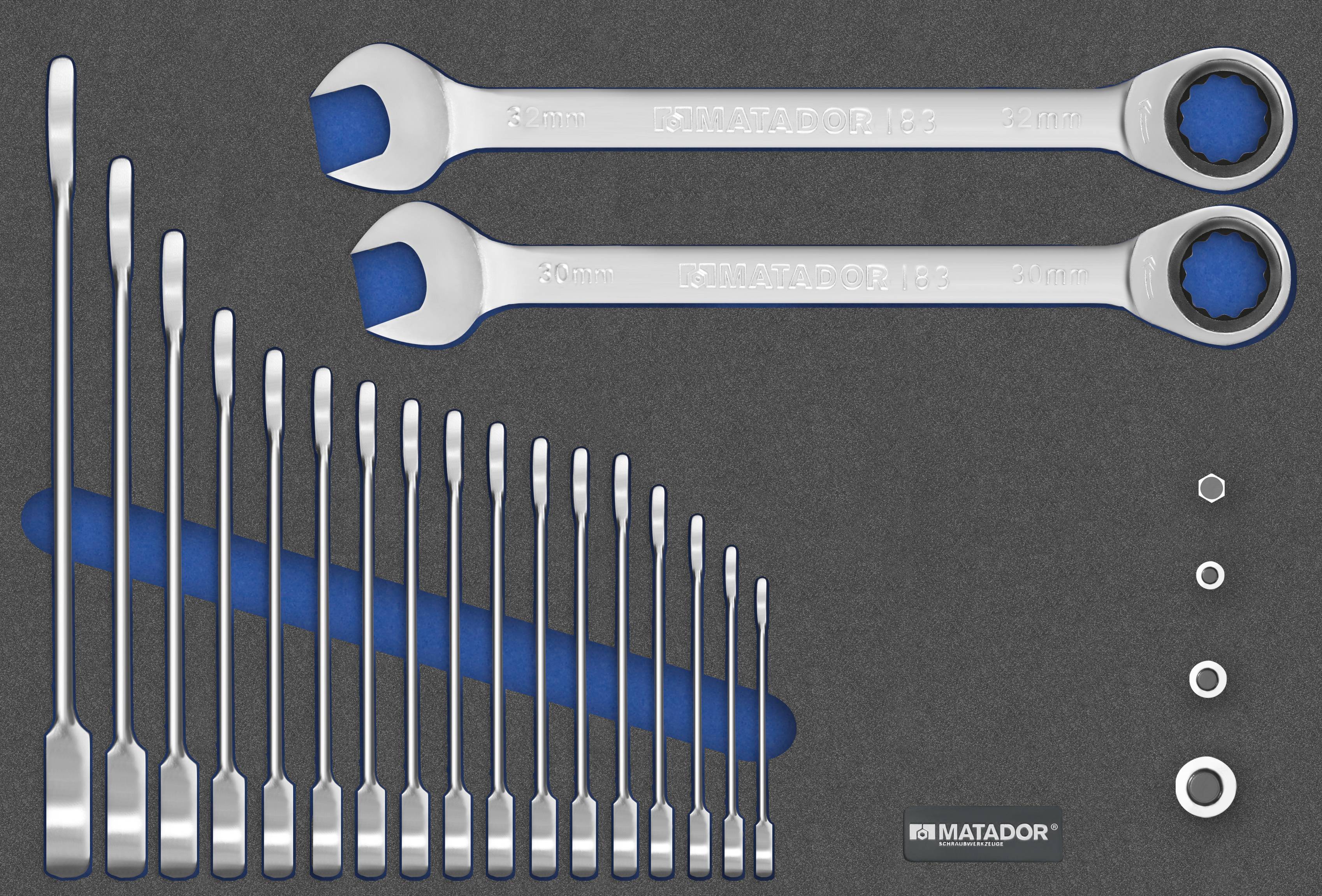 Matador Schraubwerkzeuge 81642183 Knarren-Ring-Maulschlüssel-Satz 19teilig Schlüsselweite (Metrisch) 6 - 27mm