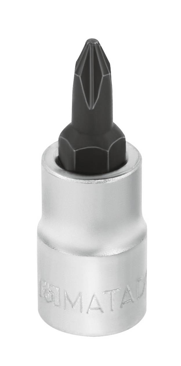Schrauberbit mit silbernem Metallkörper und schwarzer Spitze, geeignet für Schraubendreher.