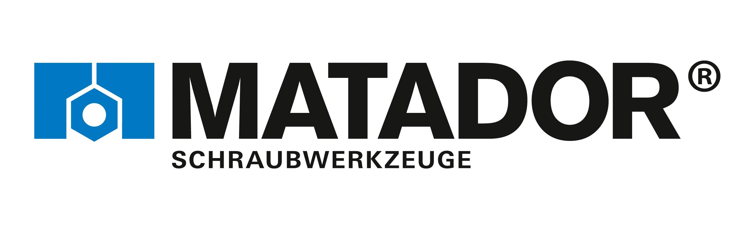 Logo von MATADOR Schraubwerkzeuge, zeigt blauen Schraubenschlüssel-Symbol links neben großem Schriftzug MATADOR.